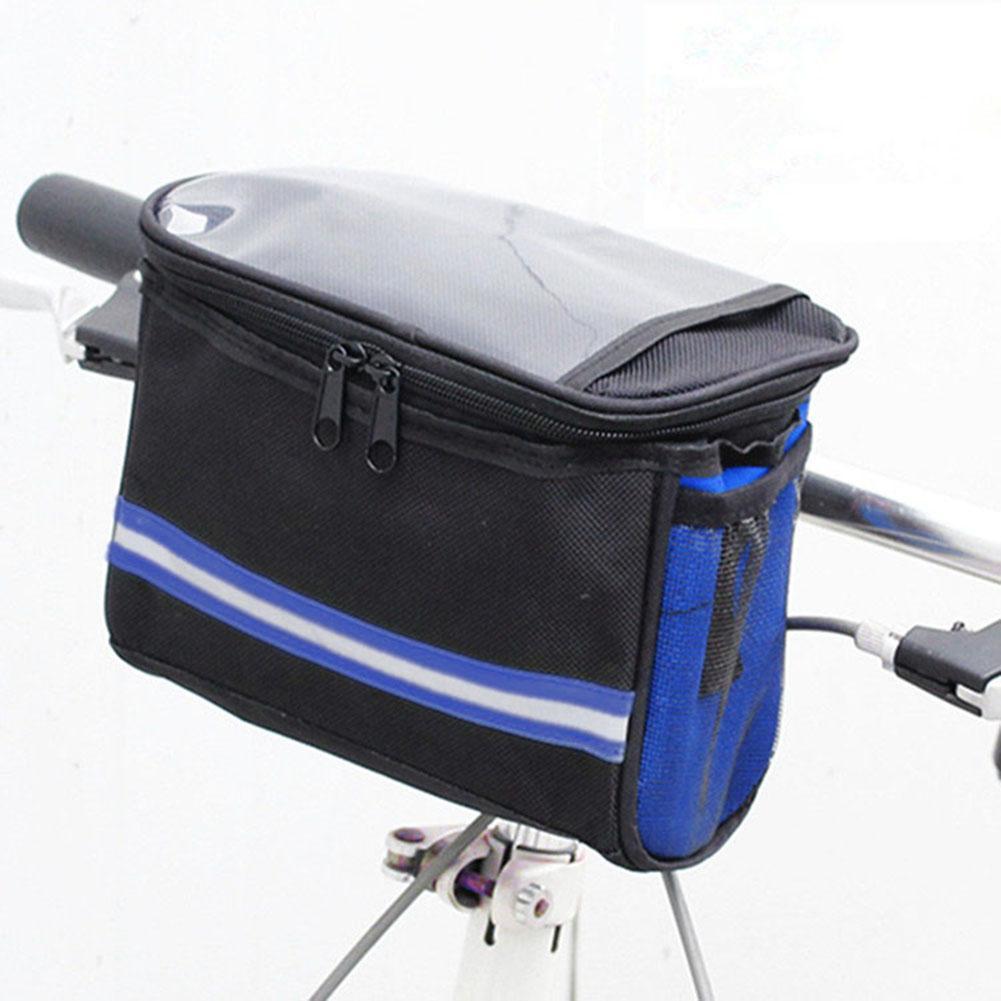 Bicycle Basket Handlebar Bag Reflective Tape Touchable Transparent Phone Bag Mountain Bike Front Pocket Cycling Storage Bag