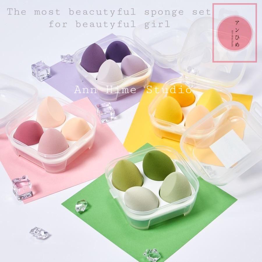 Set 4 bông mút trang điểm hình trứng - Có hộp đựng