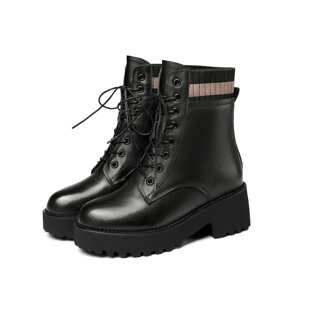 Giày boot nữ cổ len siêu hot cao 4.5cm khóa kéo kết hợp cột dây cá tính HCMB153