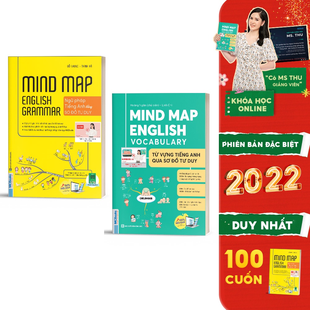 Combo Mindmap English Vocabulary và Mindmap English Grammar - PHIÊN BẢN ĐẶC BIỆT 2022 - Kèm khóa học chi tiết