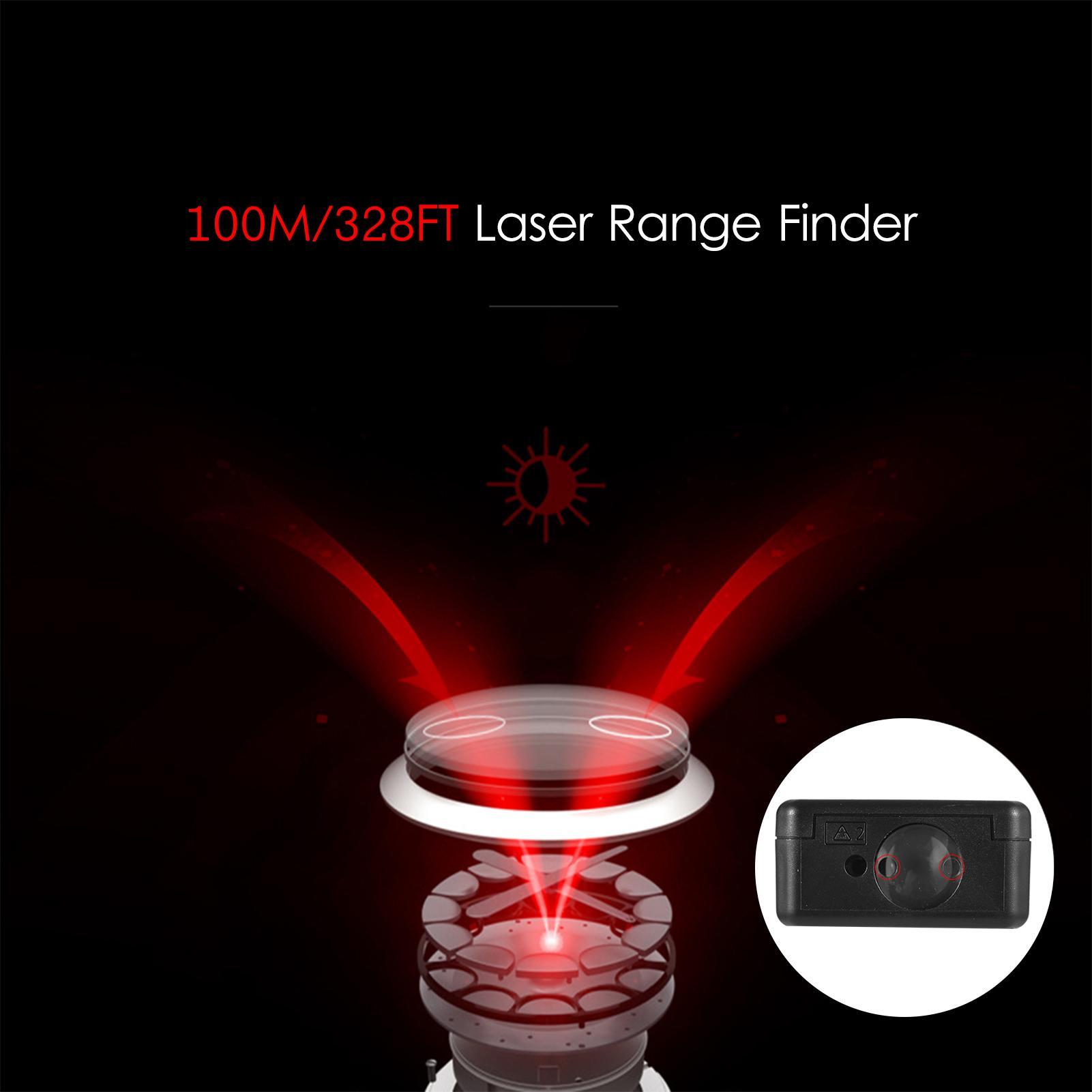 100m Laser Measure LCD Digital Laser Distance Meter Mini Range Finder Distance/ Area/ Volume/ Pythagorean Measuring Tool with Unit Change, Datum Mark Switch, Countdown, History Records