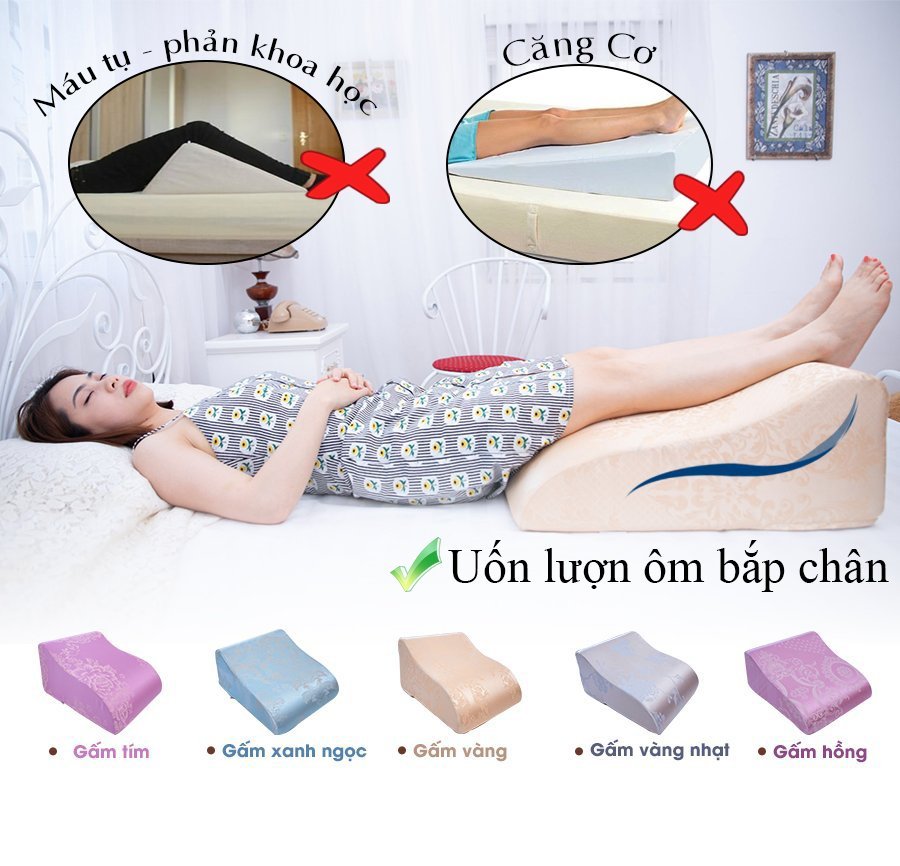 Gối kê chân chống giãn tĩnh mạch YOROKOBI cao 25cm dành cho người đau nhức chân, tiểu đường, tê bì, vọp bẻ, kiến bò, mẹ bầu phù chân tích nước - hàng thương hiệu - MÀU THUN VÀNG HOA NỔI