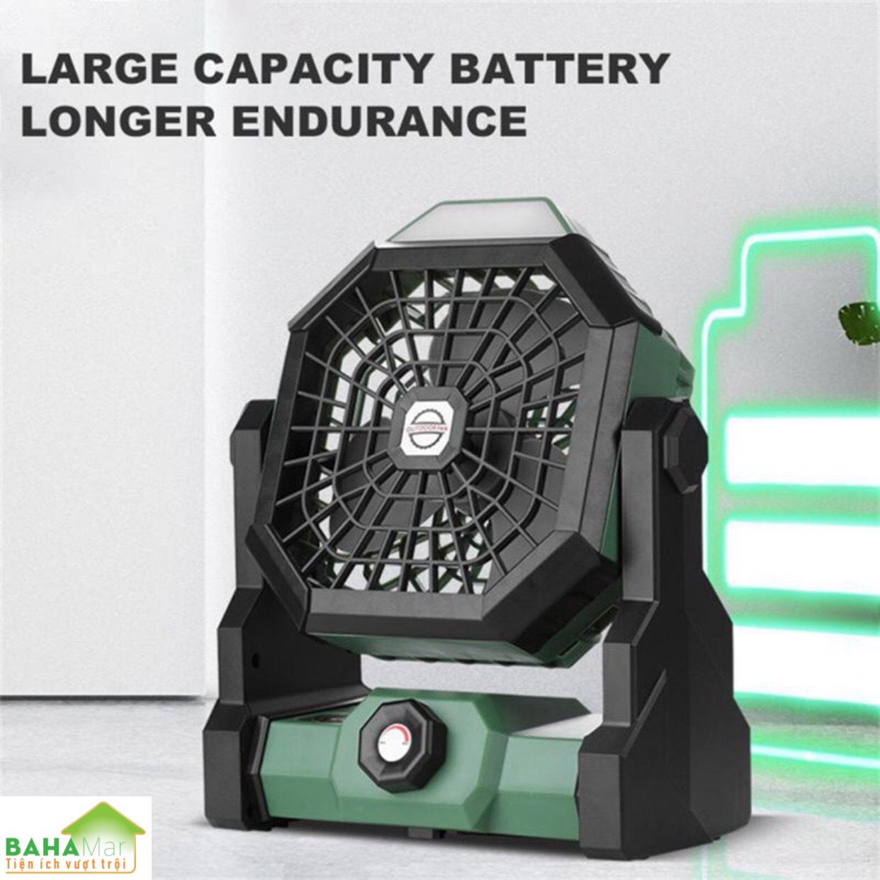 QUẠT DI ĐỘNG SẠC ĐIỆN ĐIỀU CHỈNH TỐC ĐỘ VÔ CẤP CÓ TÍCH HỢP ĐÈN LED "BAHAMAR" có thể được sử dụng trong cắm trại và ngoài trời