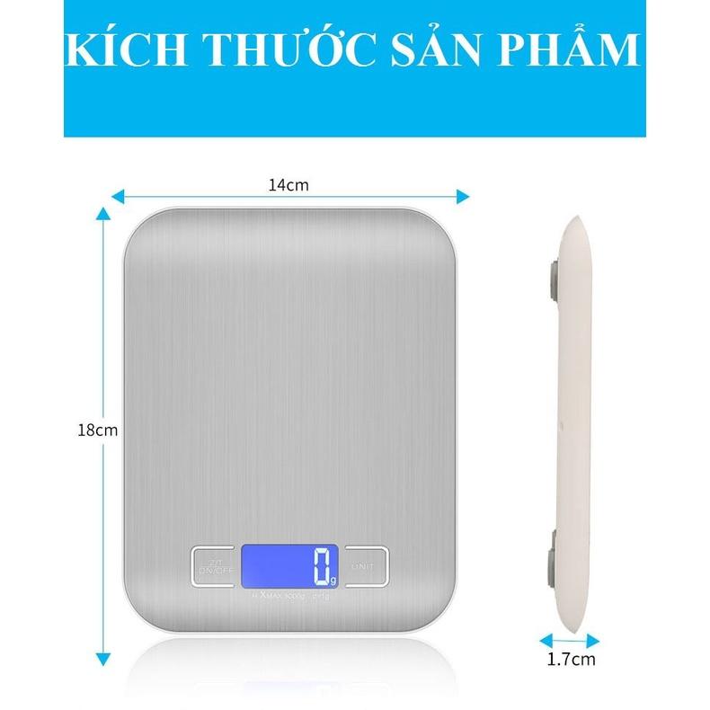 Cân điện tử nhà bếp (5kg - 1g) cân thực phẩm mặt inox màn hình LCD (Vỏ Hộp Xanh)