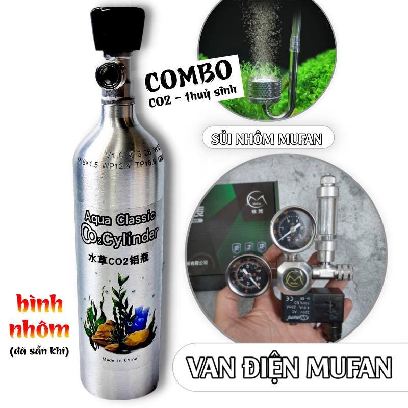 COMBO Bình CO2 Nhôm 1 Lít + Van Điện Mufan & Cốc Sủi | Bộ CO2 Cho Hồ Cá Thuỷ Sinh