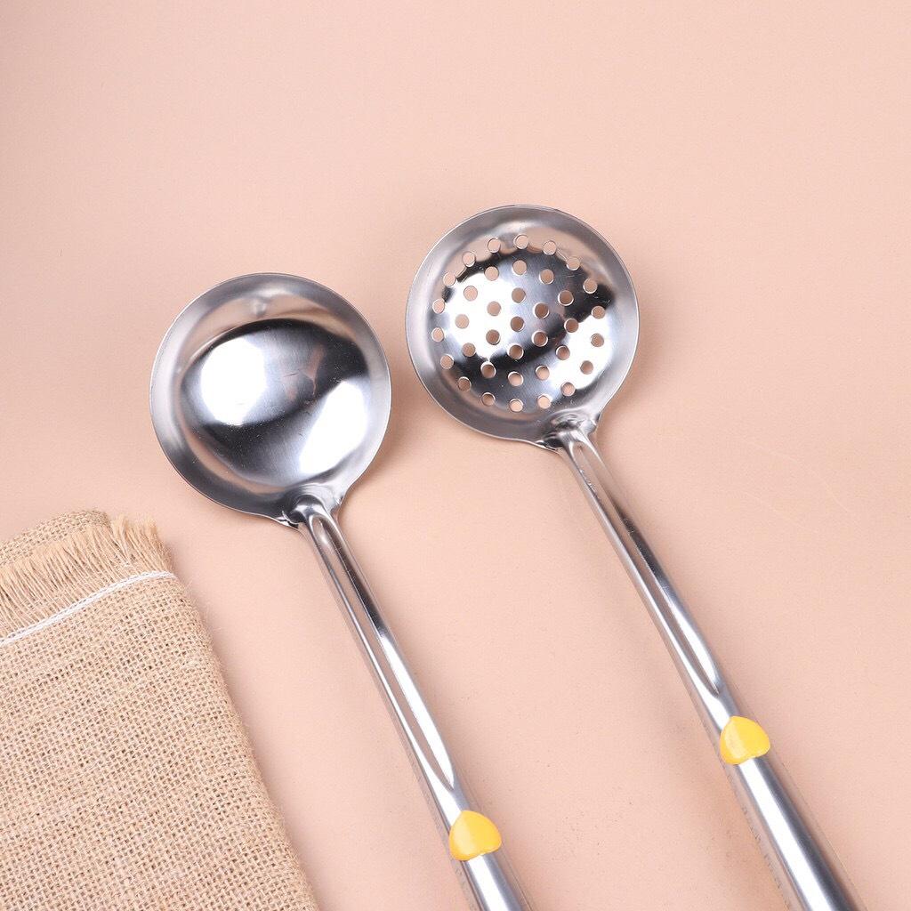 MUÔI MÚC CANH, MUÔI THỦNG-XẺNG XÀO INOX CÁN VÀNG CAO CẤP LOẠI TO