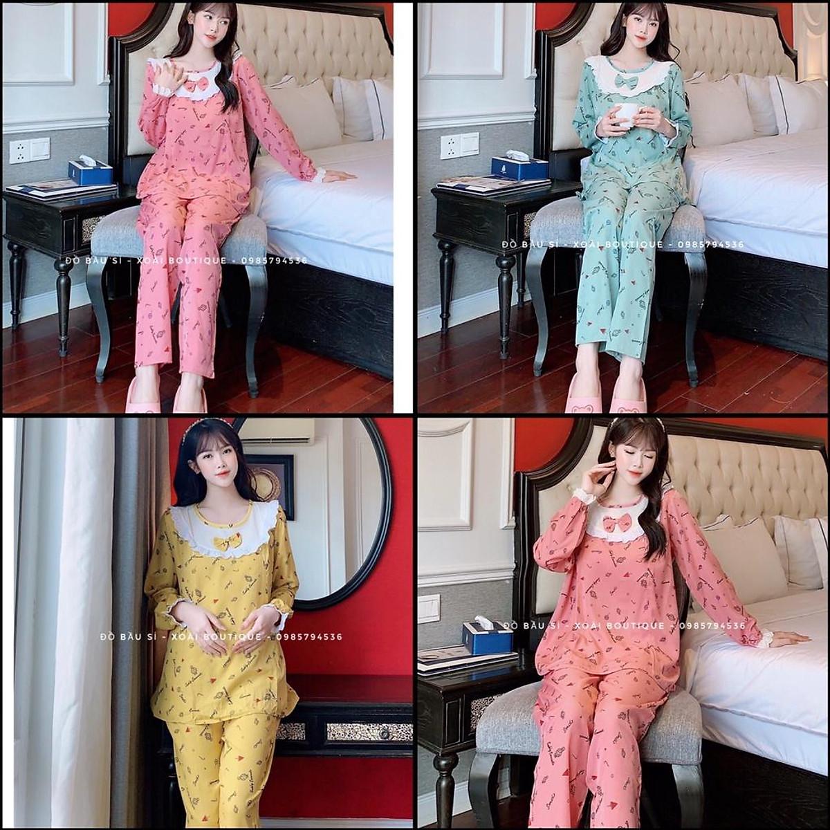 Bộ bầu dài thiết kế cổ tròn phối nơ trắng, chất đũi Hàn cao cấp, dáng sang chảnh, có khóa kéo cho bé ti️