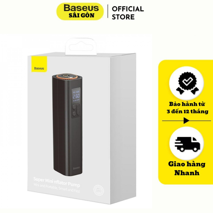 Máy bơm Baseus Super Mini Inflator Pump lốp xe thế hệ mới CRCQ000001- Hàng chính hãng