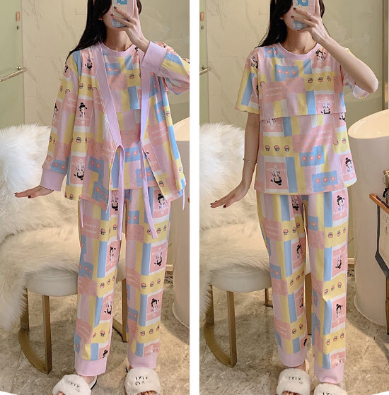 Bộ Bầu Dài Tay Sau Sinh cho con bú Đồ bộ ngủ Kimono bầu đẹp mặc nhà (SET 3) - Quần áo thời trang cho mẹ giá rẻ Bigsize