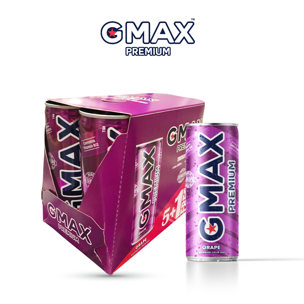 Nước tăng lực Gmax Premium vị Nho (250ml x 6)