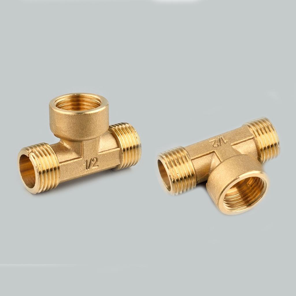 1/2 inch // 3 Way Brass Male Female Male Tee Fitting Pipe Connector T-Junction - Thickened Wall - High and Low Temperature Resistant