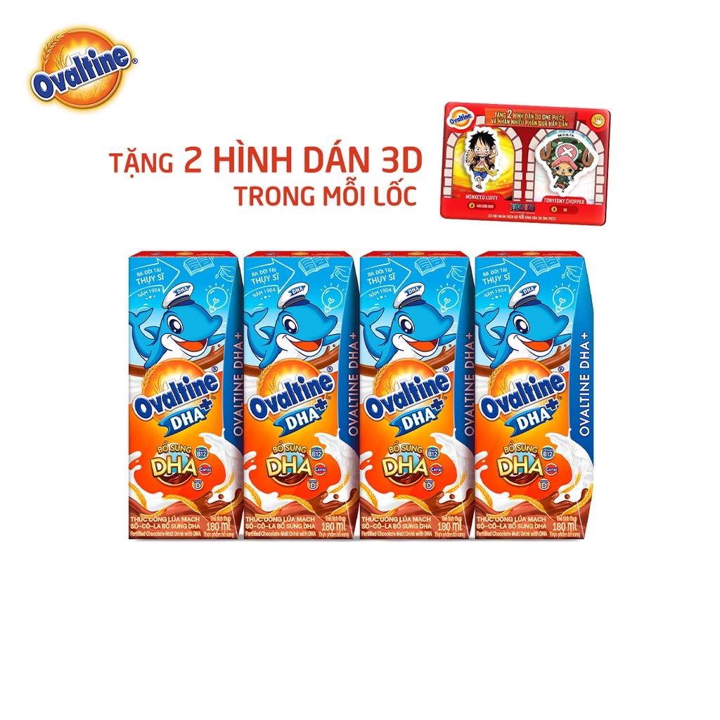 (Tặng 1 Bình Nước Duy Tân) 4 Lốc thức uống lúa mạch hương vị sô-cô-la Ovaltine DHA+ Hộp Giấy 180mlx4