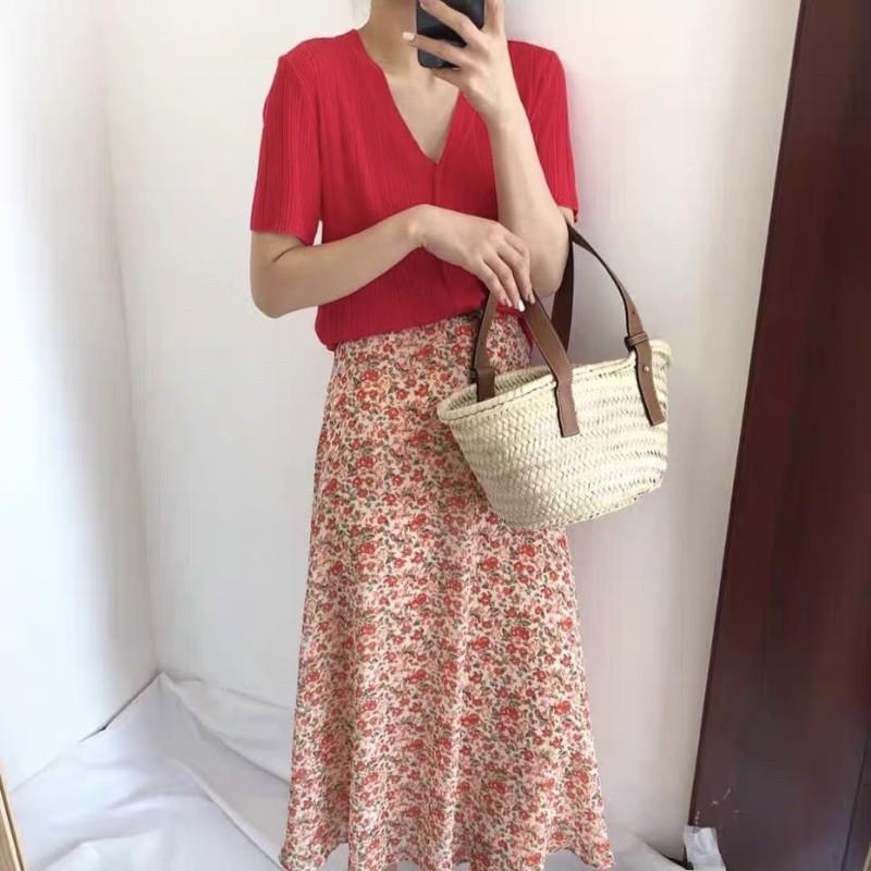 voan chifon hai lớp họa tiết hoa nhí tông màu rực rỡ Ulzzang Style CV6655 Hàng Quảng Châu