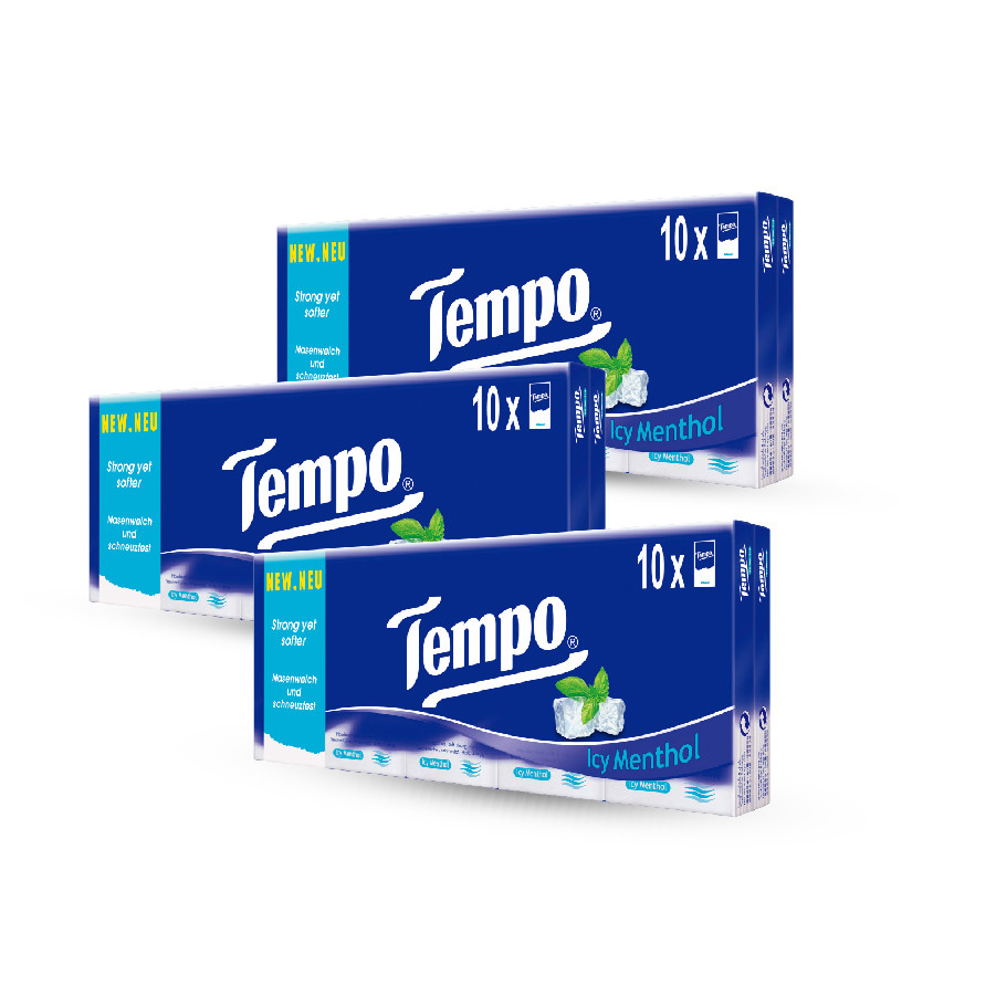 Combo 3 lốc Khăn Giấy Tempo Regular Icy Menthol (Lốc 10 gói)