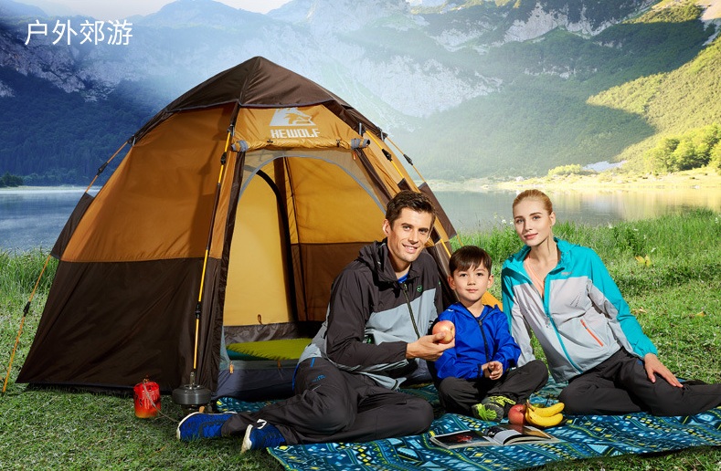 Lều cắm trại tự động, tự bung chống nước, kháng gió du lịch dã ngoại hình lục giác 5-8 người chính hãng HeWolf
