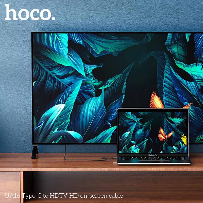 Cáp Type C ra HDMI 4K 2m Hoco UA16, dây chuyển hình ảnh âm thanh từ điện thoại sang máy chiếu, tivi hàng chính hãng