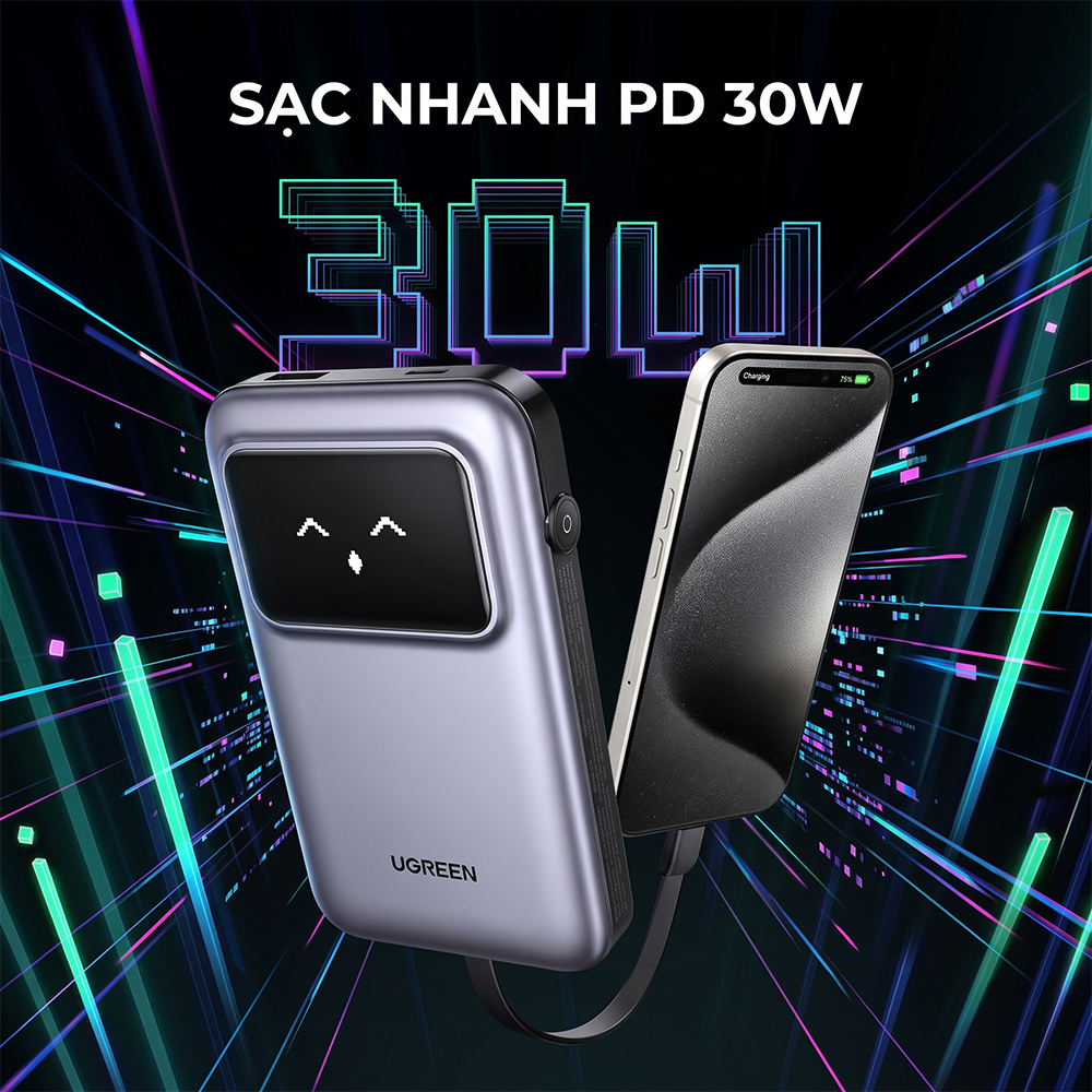 Sạc dự phòng Ugreen Uno Power Bank 1USB 1Type-C 30W 10000mAh PB511 - Hàng chính hãng
