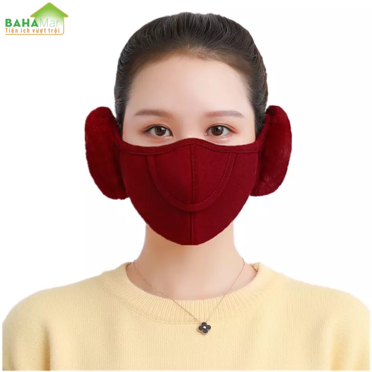 KHẨU TRANG TAI GẤU 2 TRONG 1 BAHAMAR kết hợp giữa khẩu trang và che bịt tai rất tiện và giữ ấm tốt khi ra ngoài vào mùa Đông lạnh