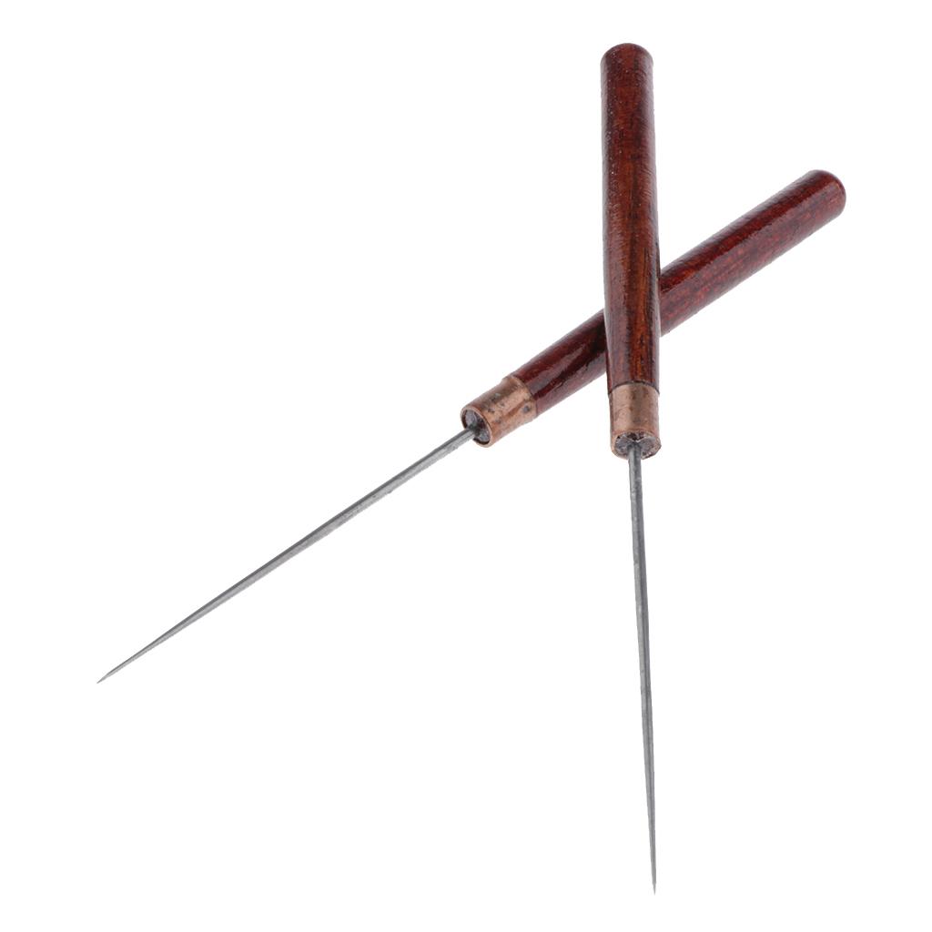 2pcs Wooden Handle Sewing Awl Stitching Awl DIY Leather Craft Accessories