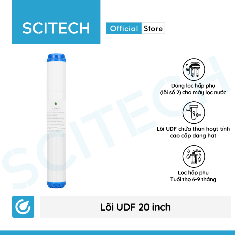 Bộ lõi lọc nước số 1,2,3 (PP-UDF-CTO) 20 inch by Scitech dùng trong máy lọc nước RO, bộ lọc thô - Hàng chính hãng