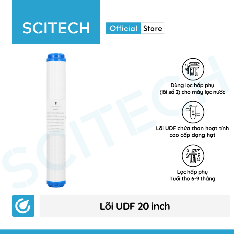 Lõi lọc nước số 2 UDF 20 inch by Scitech dùng trong máy lọc nước RO, bộ lọc thô - Hàng chính hãng