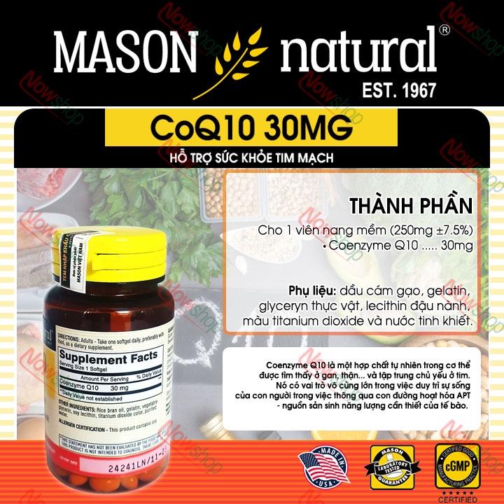 Viên uống Mason Natural CoQ10 30mg hỗ trợ sức khỏe bổ tim mạch giúp giảm cholesteron máu ổn định huyết