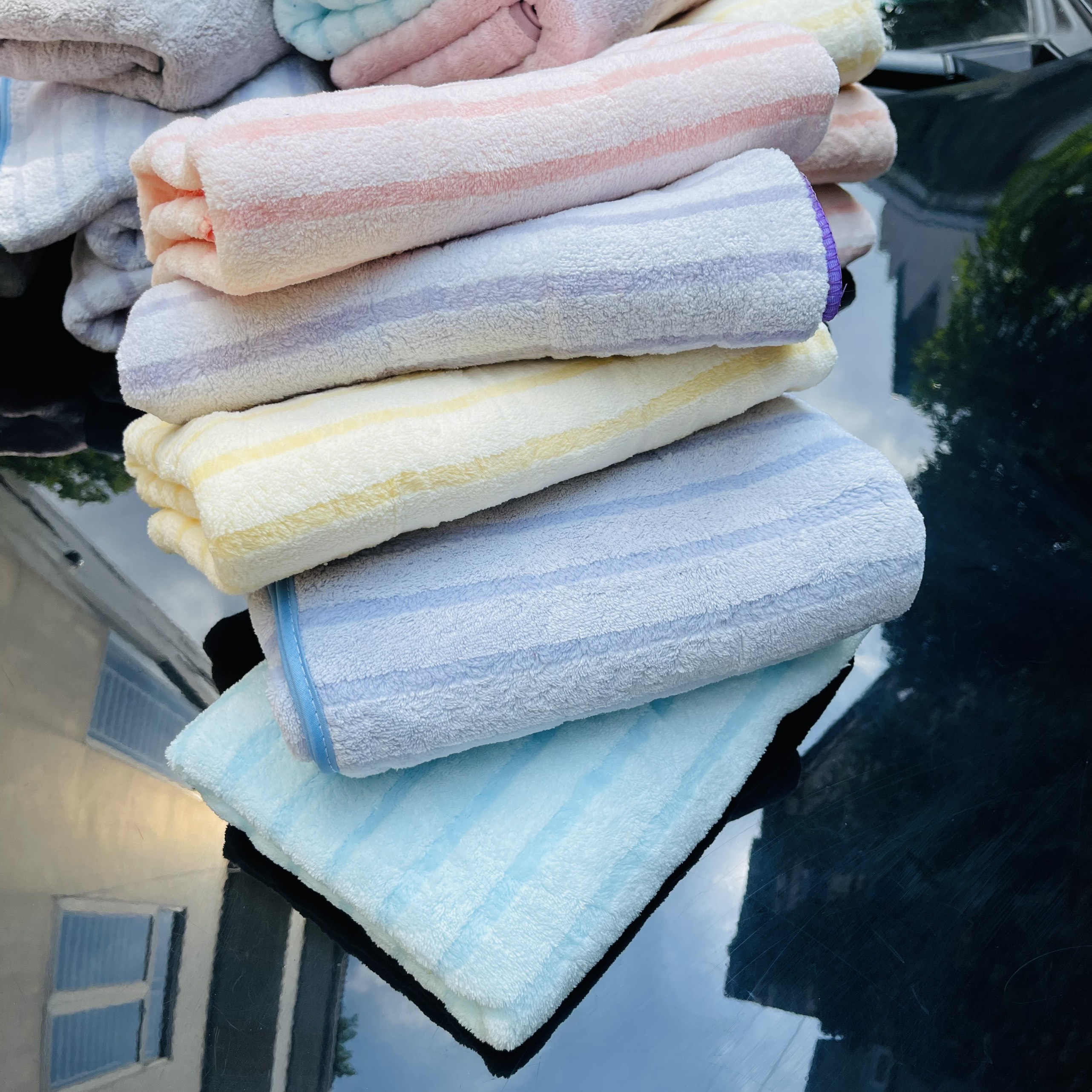 Khăn tắm lông cừu cao cấp, Kẻ sọc nổi, KT 50x100cm