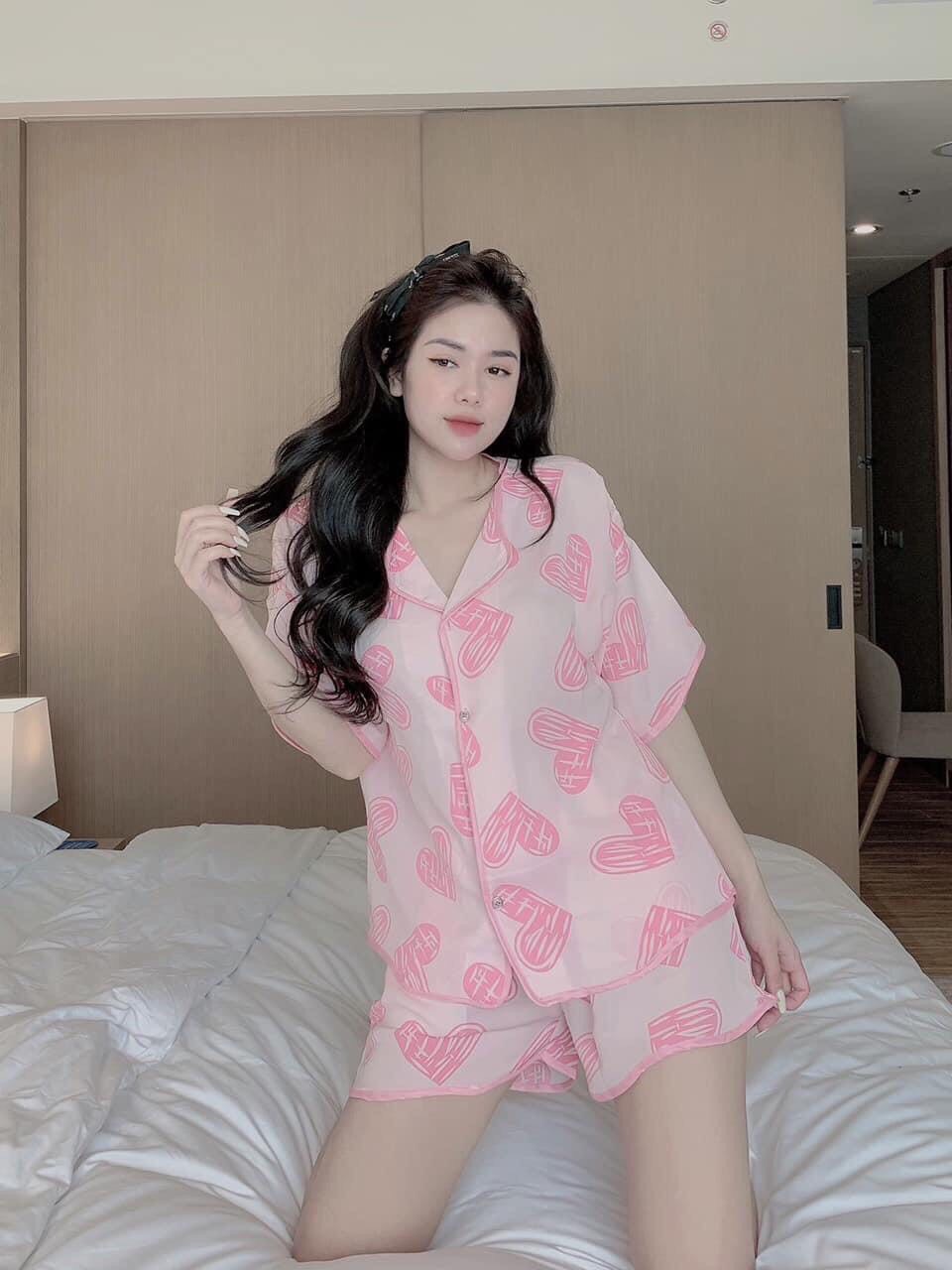 Đồ Bộ Lụa Mai Ngô - Sóng Cộc Đùi Cánh Dơi P1 - 5- Tim Hồng To