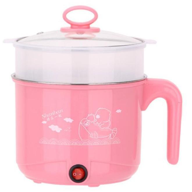 Ca Nấu Mì, Nấu Cơm Đa Năng Có Tay Cầm 1,8L - Nồi Lẩu Điện Mini Kèm Giá Hấp Nhựa Tiện Lợi