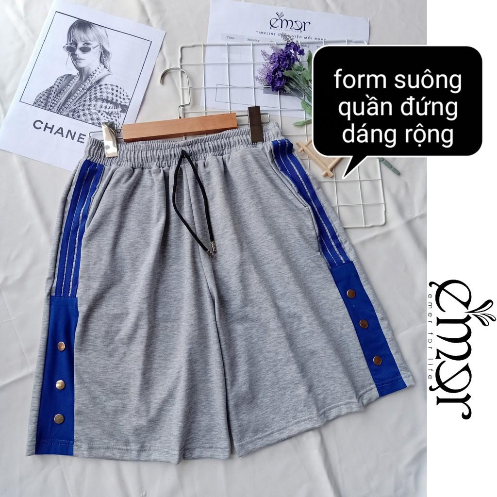 Quần Short Nam Nữ Thể Thao Ống Rộng Cạp Cao 3 Sọc Unisex E'mer, Quần Đùi Nam Nữ Mặc Nhà Đi Biển Cao Cấp Chất Thun Nỉ Đẹp