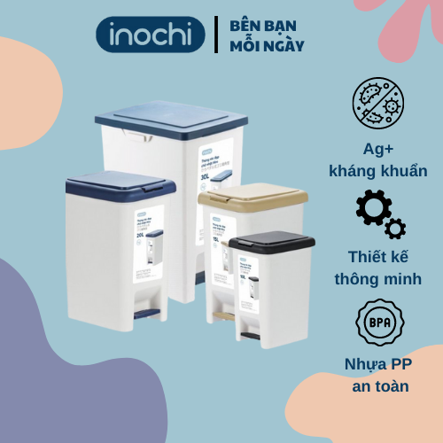 Thùng rác đạp chữ nhật Hiro 10L, 15L, 20L, 30L của Inochi Nhật Bản chính hãng cao cấp