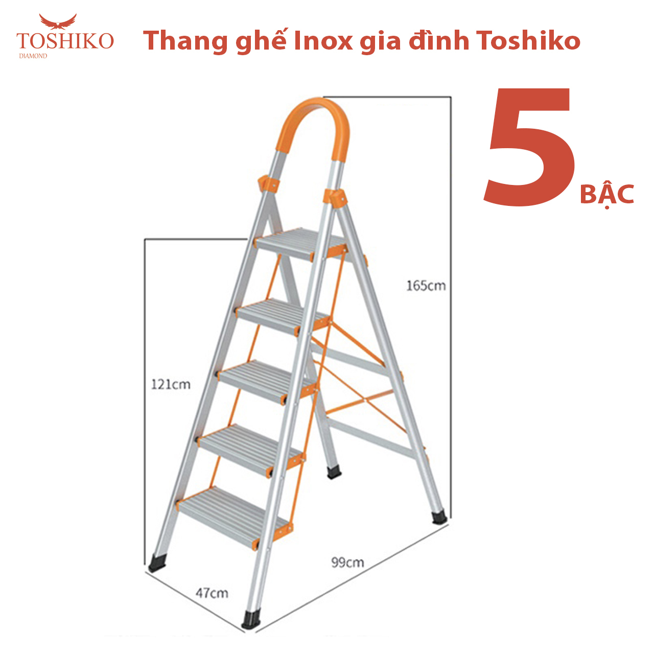 Thang Nhôm Ghế Tay Vịn 3,4,5,6,7 bậc chính hãng Toshiko Nhật Bản Bảo Hành 3 Năm