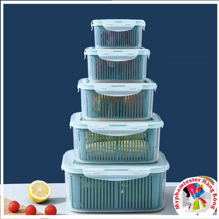 Bộ 5 hộp 2 lớp rổ đựng đồ tủ lạnh đa năng thông minh cao cấp