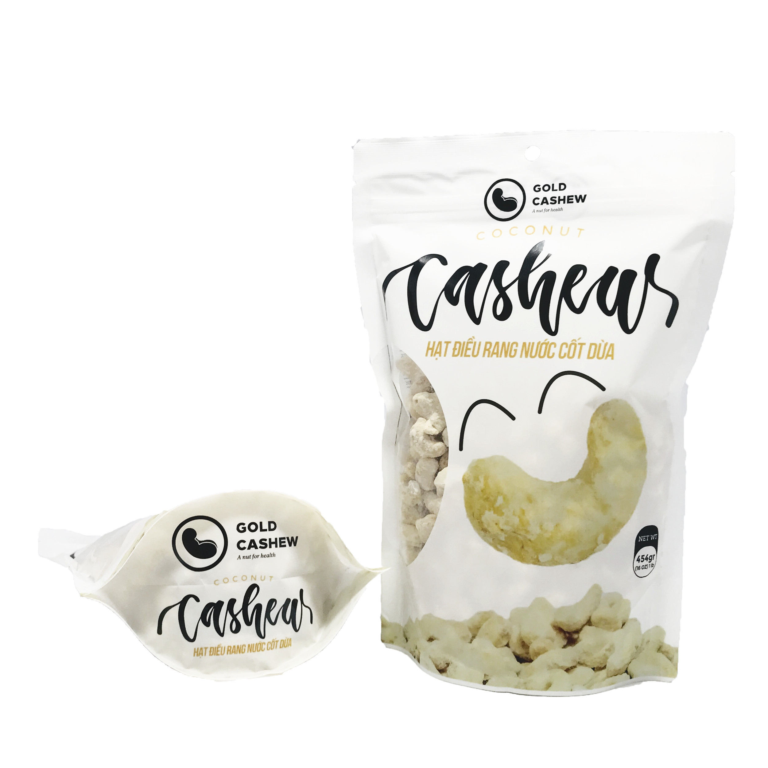 Hạt Điều Rang Nước Cốt Dừa Cao Cấp Gold Cashew - Premium Roasted Coconut Cashew, Chuẩn hạt điều size WW240, Công nghệ rang không dầu, Không chất bảo quản, Không Cholesterol