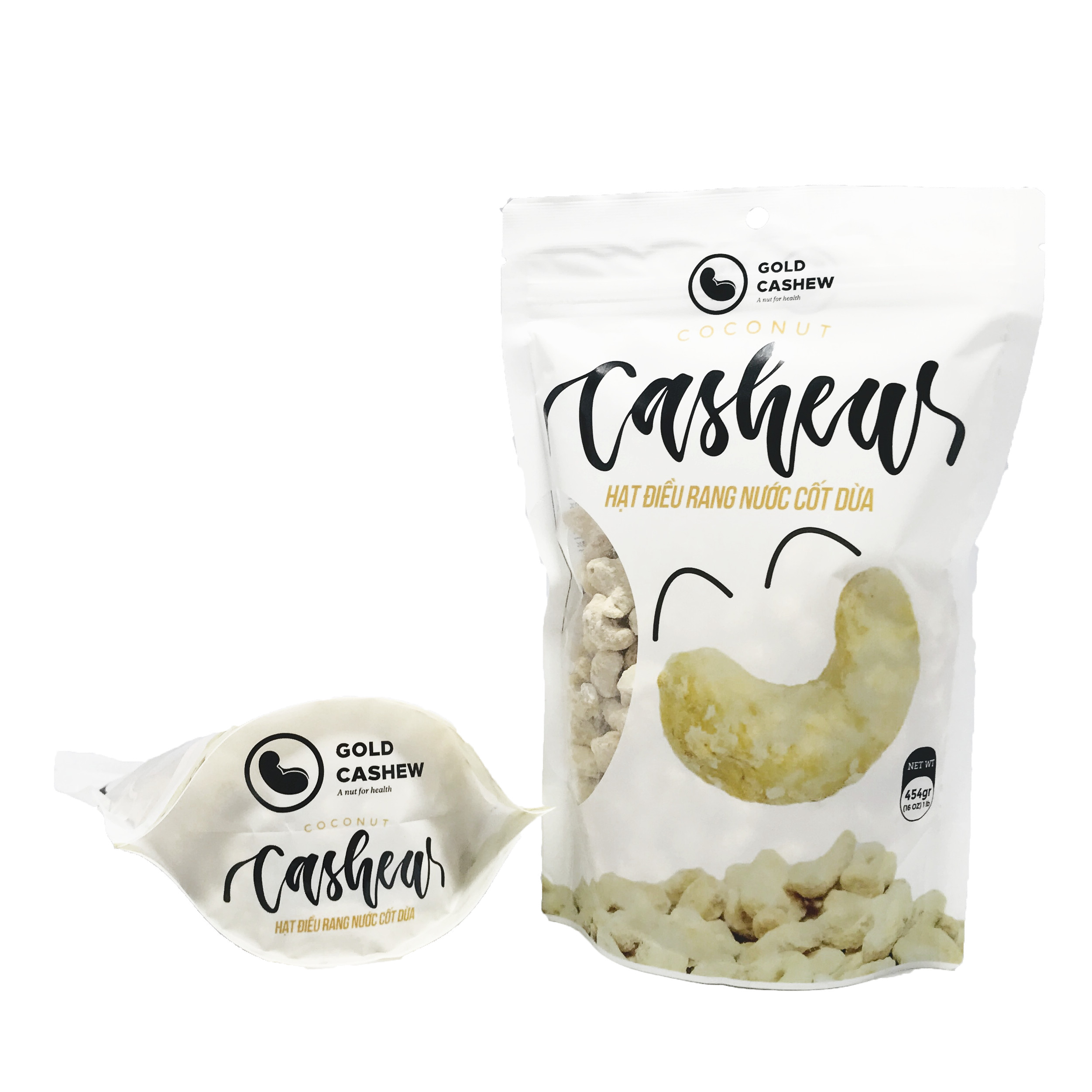 Hạt Điều Rang Nước Cốt Dừa Cao Cấp Gold Cashew (Gói 454g) - Premium Roasted Coconut Cashew, Chuẩn hạt điều size WW240, Công nghệ rang không dầu, Không chất bảo quản, Không Cholesterol