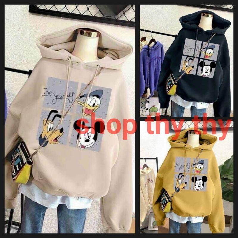 Áo khoác hoodie unisex nam nữ form rộng có mũ to in hoạt hình cute thời trang thu đông