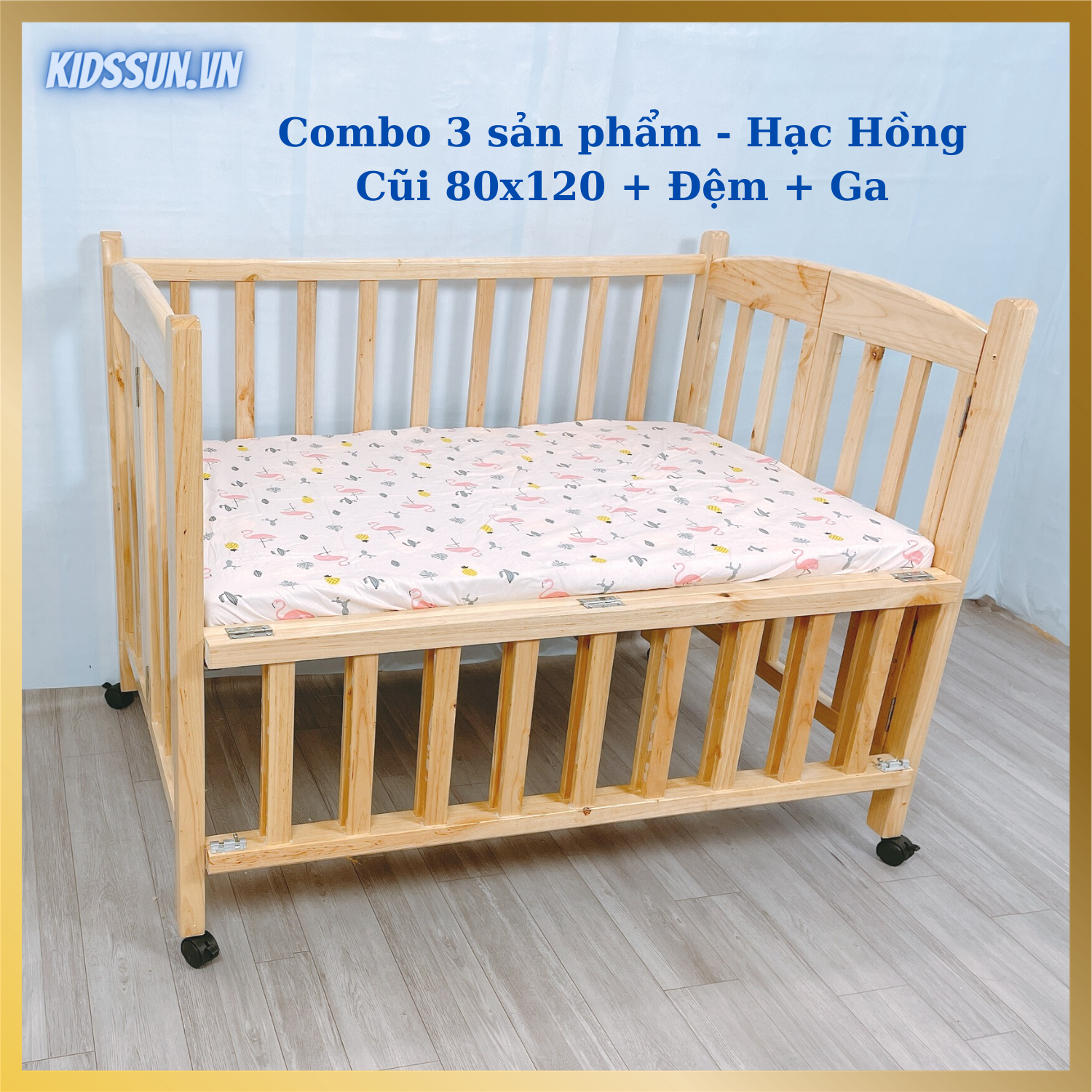 Nôi Cũi 3 Tầng Gỗ Quế Combo 3 Sản Phẩm Giường Cũi Kích Thước [120x80x96cm] Tặng Bánh Xe