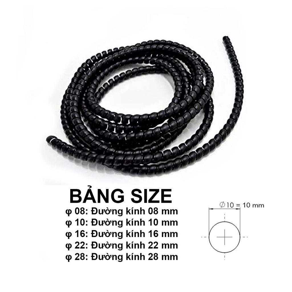 Dây xoắn ruột gà, dây bọc điện phi 6/8/10/12/16/20mm Cáp Ống PE Bảo Vệ Sắp Xếp Cáp Ống Thủy Lực Cuộn chống Xoắn Ốc - Đen