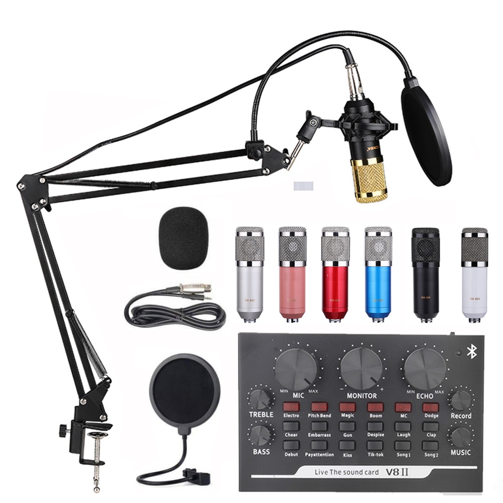 Bộ micro sound card hát karaoke live stream V8II  MIC BMX800