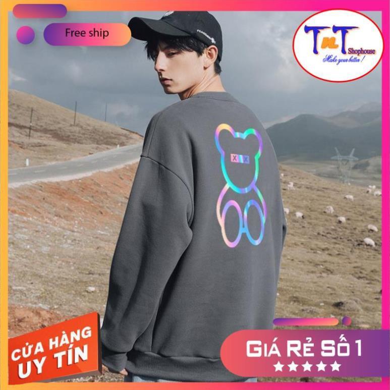 AS85 Áo Sweater Gấu XX Phản Quang Áo Nỉ Dài Tay Unisex Nam Nữ Freesize thời trang, cá tính năng động