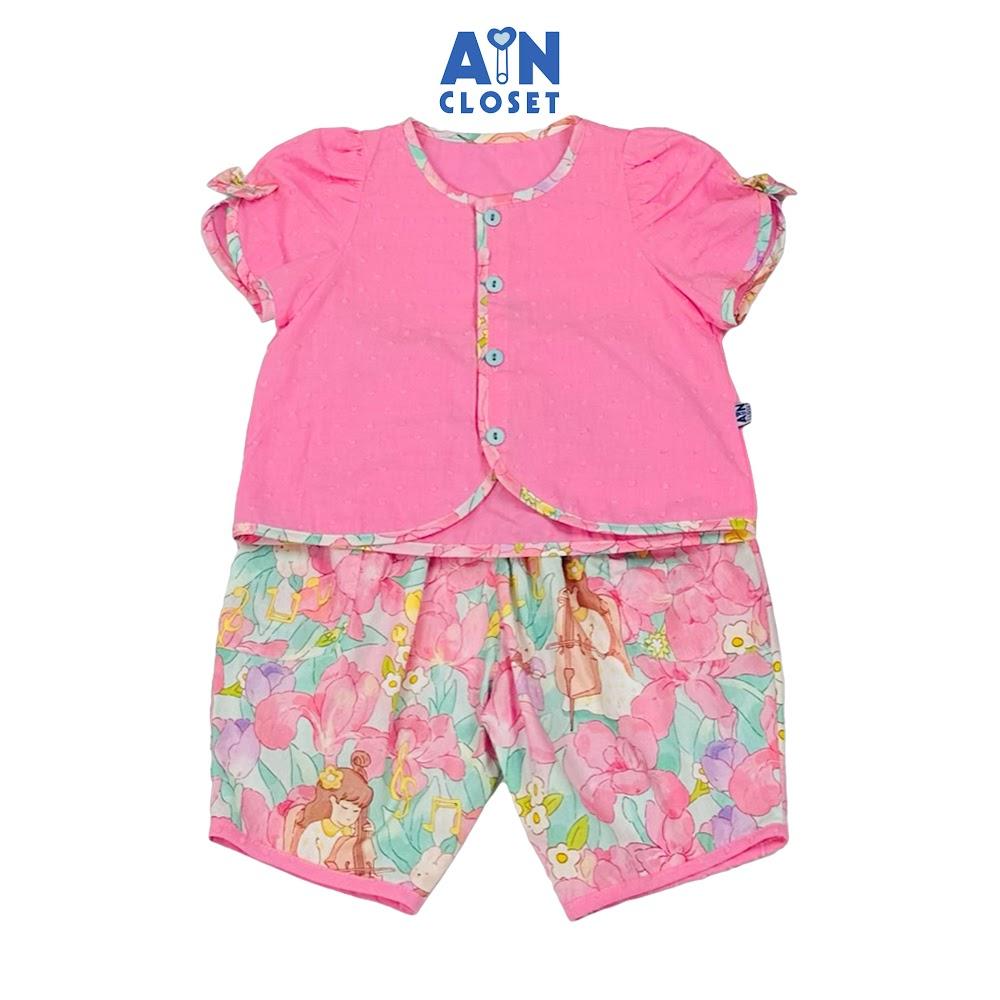 Bộ quần áo Lửng bé gái họa tiết Bé Đàn Hồng cotton hạt - AICDBGZ5XPSJ - AIN Closet