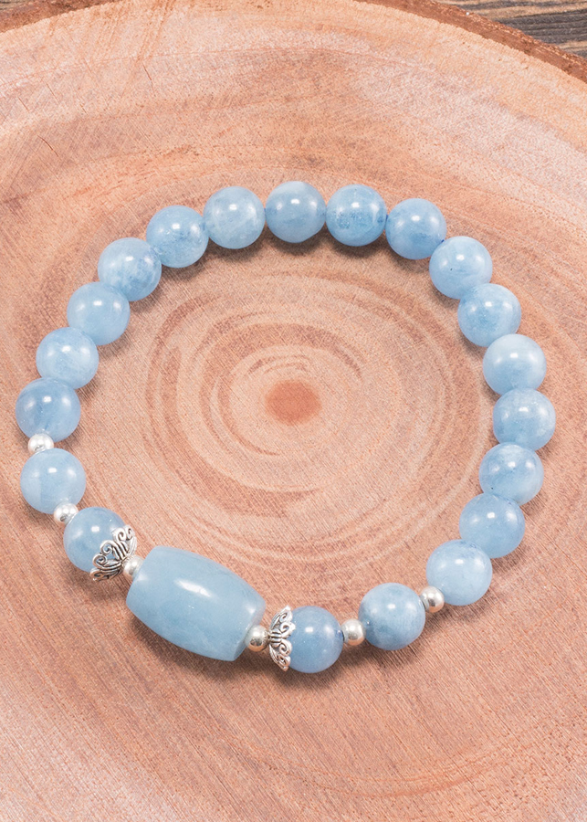 Vòng tay phong thủy đá Aquamarine phối lu thống mệnh Thủy, Mộc - Ngọc Quý Gemstones