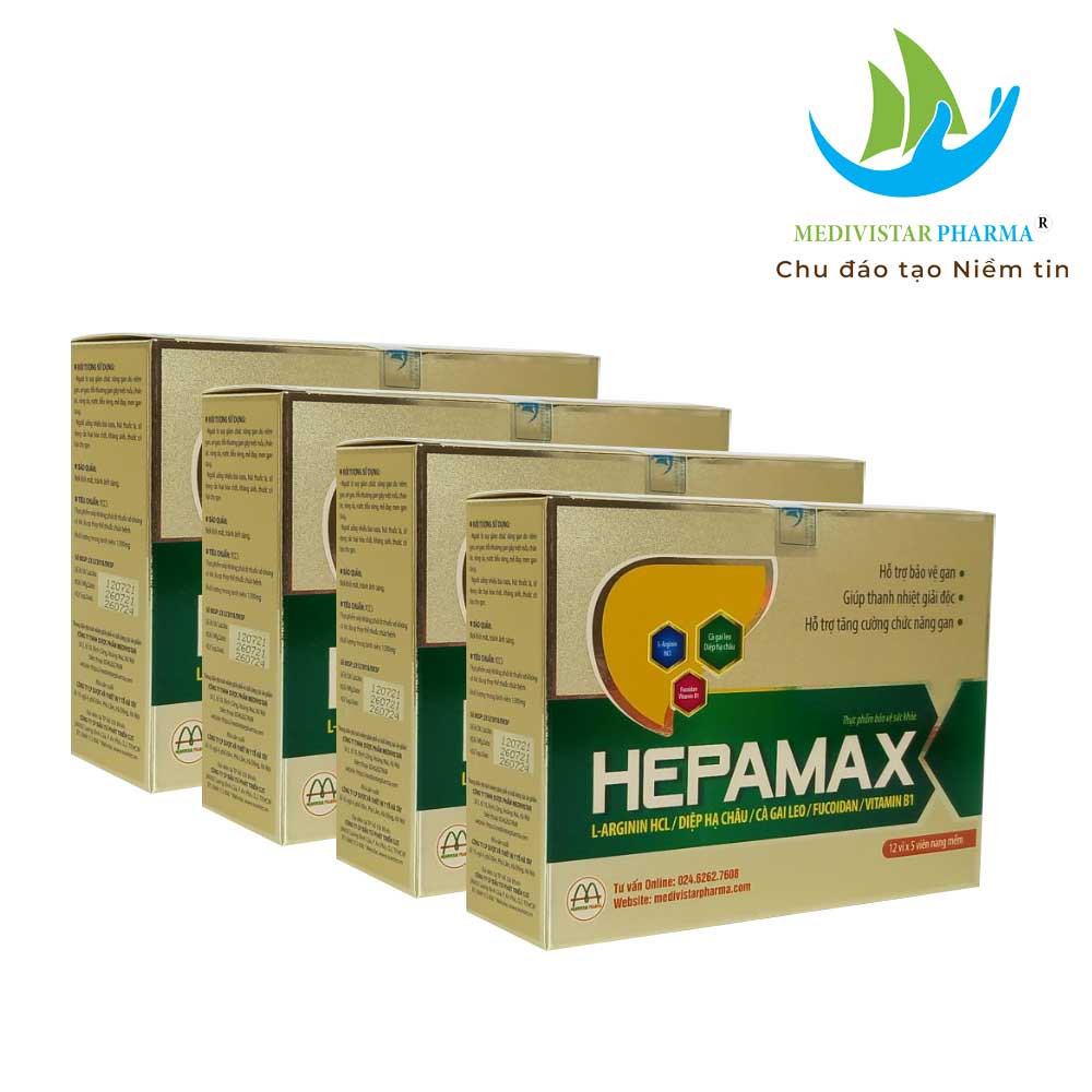 Combo 4 Hộp Bổ Gan Thảo Dược Hepamax Chứa Fucoidan Giúp Làm Mát Gan, Hết Mẩn Ngứa, Tằng Cường Chức Năng Gan 60 Viên/Hộp