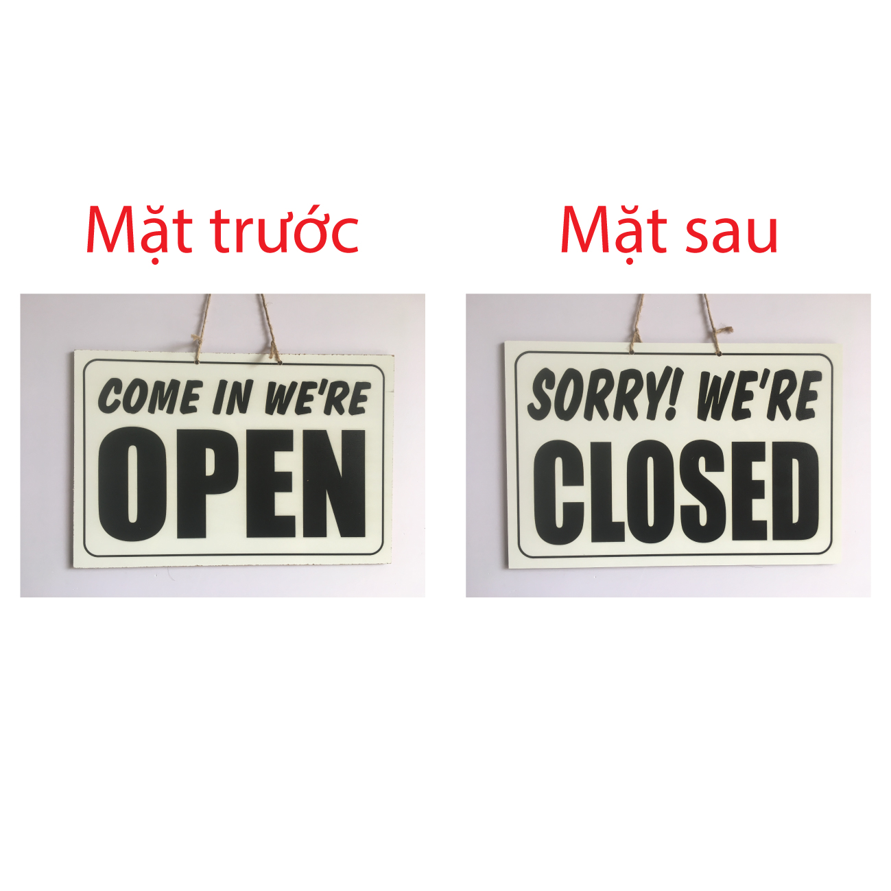 Bảng treo cửa, bảng gỗ open- closed 2 mặt cho nhà hàng, khách sạn, cửa hàng