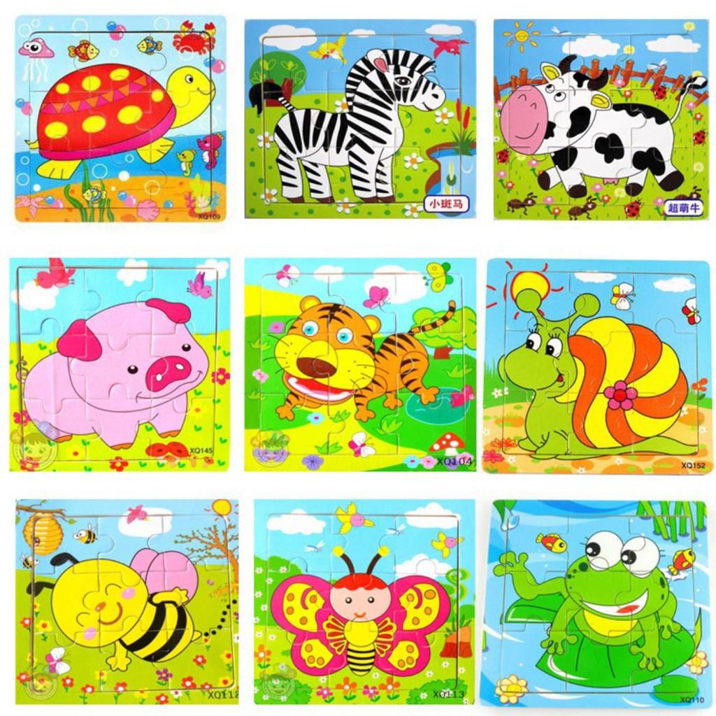 ĐỒ CHƠI XẾP HÌNH GỖ PUZZLE 9 MIẾNG CHO BÉ TỪ 2-6 TUỔI (có nền nhận biết)