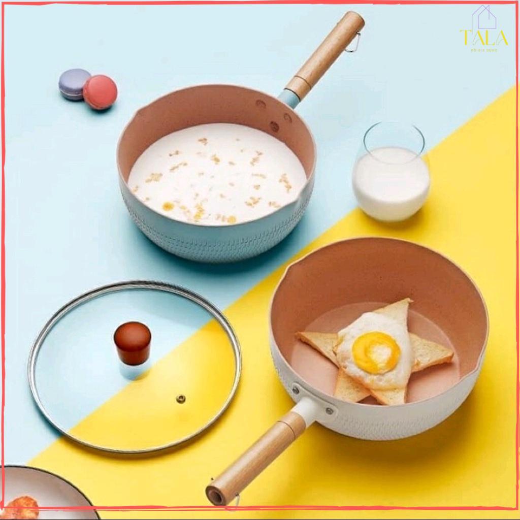 Chảo Chống Dính 18cm Đáy Sâu Kiểu Nhật - Chảo Chống Dính Chiên Xào, Nấu Bột Cho Bé Tay Cầm Gỗ