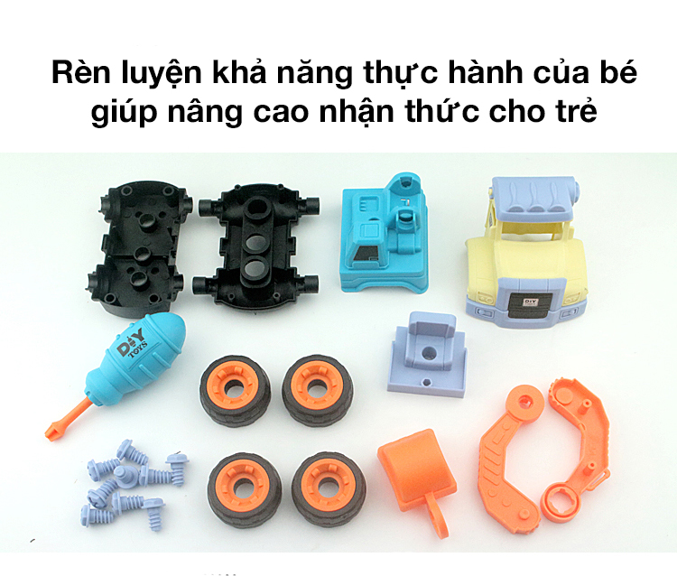 Đồ chơi lắp ghép xe công trình KAVY gồm 4 xe kèm vít, rất nhiều màu sắc, nhựa nguyên sinh an toàn