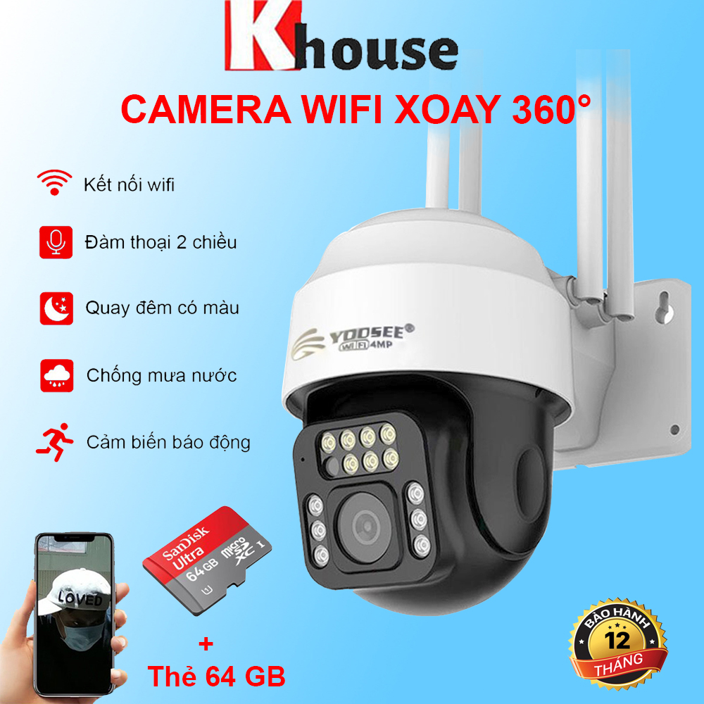 Camera Wifi Yoosee 4.0 Mpx Full HD, Dòng Ngoài Trời Xoay 360 4 râu C12 Xem Đêm Có Màu-Đàm Thoại 2 Chiều-Phát Hiện Chuyển Động Chống Trộm-Hàng Nhập Khẩu - Camer