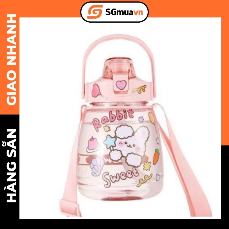 Bình nước 1.3l, bình nước thể thao nhựa trong suốt đủ màu dán sticker