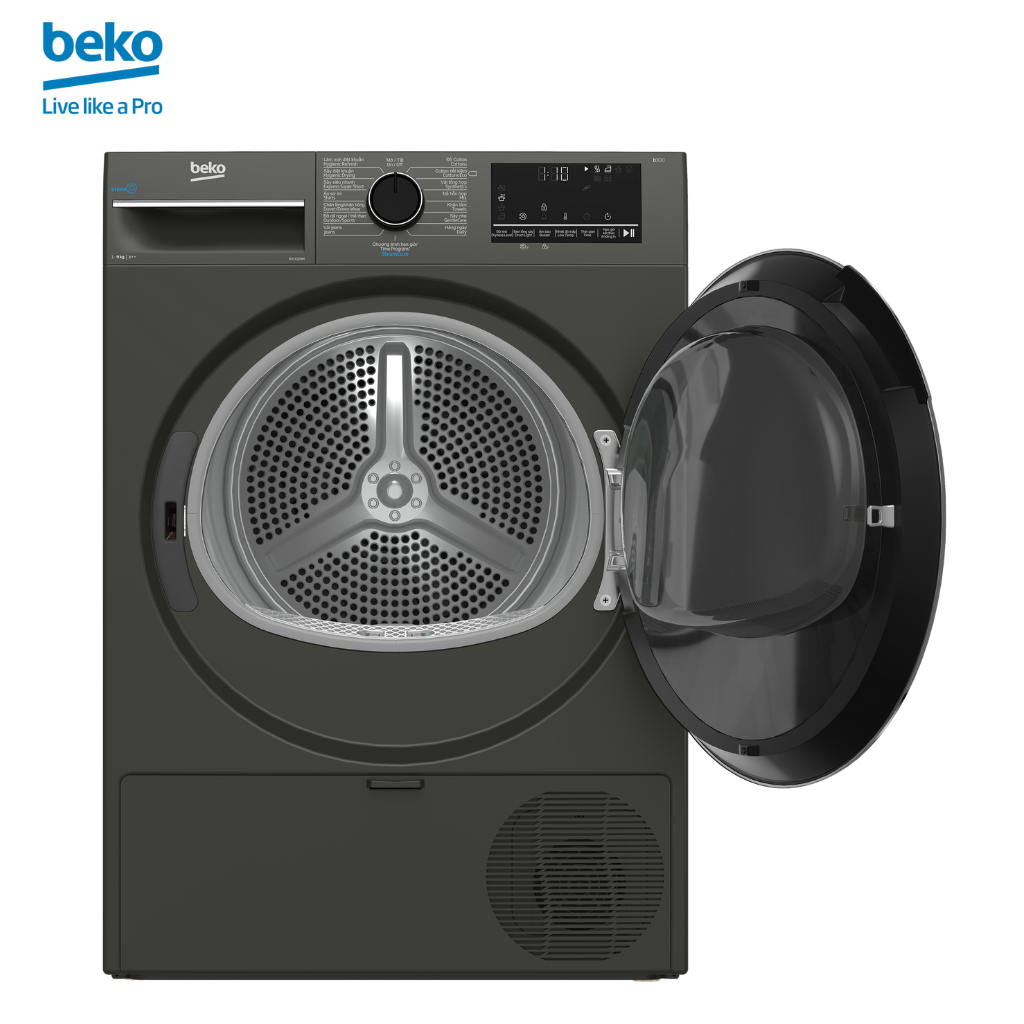 Máy Sấy Quần Áo BEKO Công Nghệ Sấy Bơm Nhiệt 9Kg, Sấy Khử Mùi, Chống Nhăn Tự Động - B3T4329M - Hàng Chính Hãng